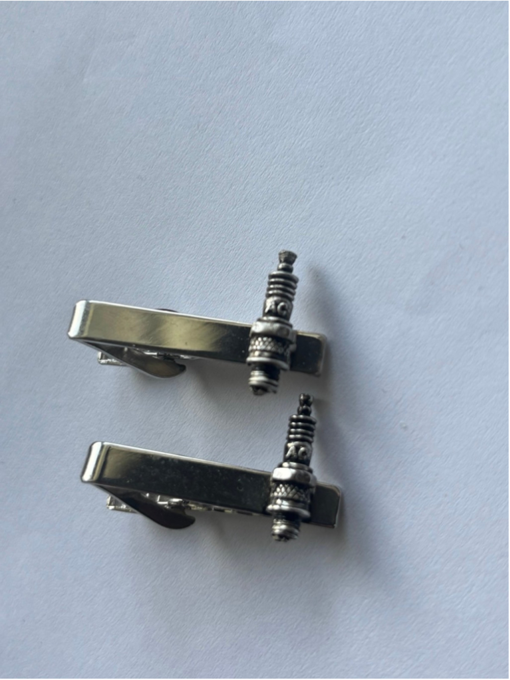 Lot of 2 Vintage Tie Clips AC Delco Spark Plug auto mechanic motorcycle